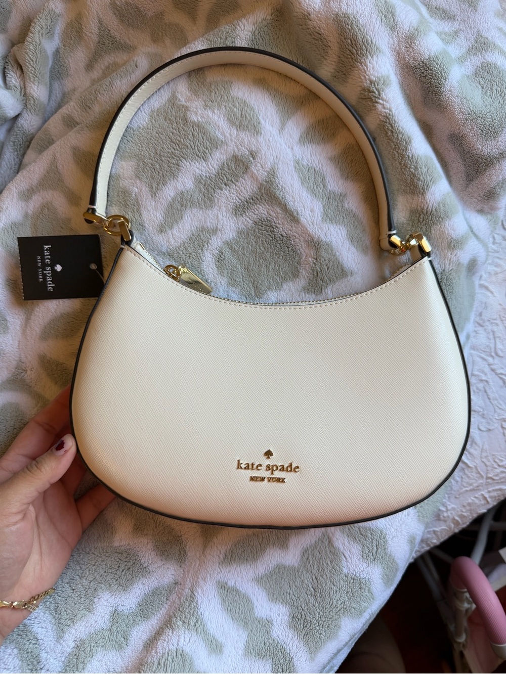 kate spade Cream Crescent-Style Shoulder Bag with Gold Hardware
